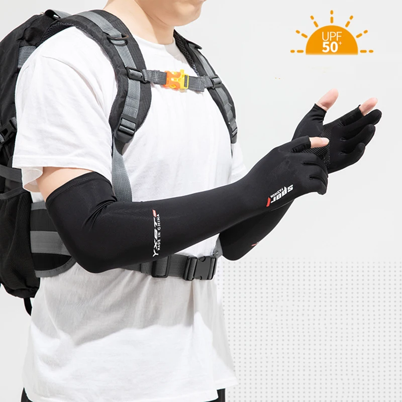 Summer Sunscreen Man Ice Silk Outdoor Sports Fishing Cycling Rock Climbing Breathable Quick Dry Long Sleeves Half-Finger Gloves