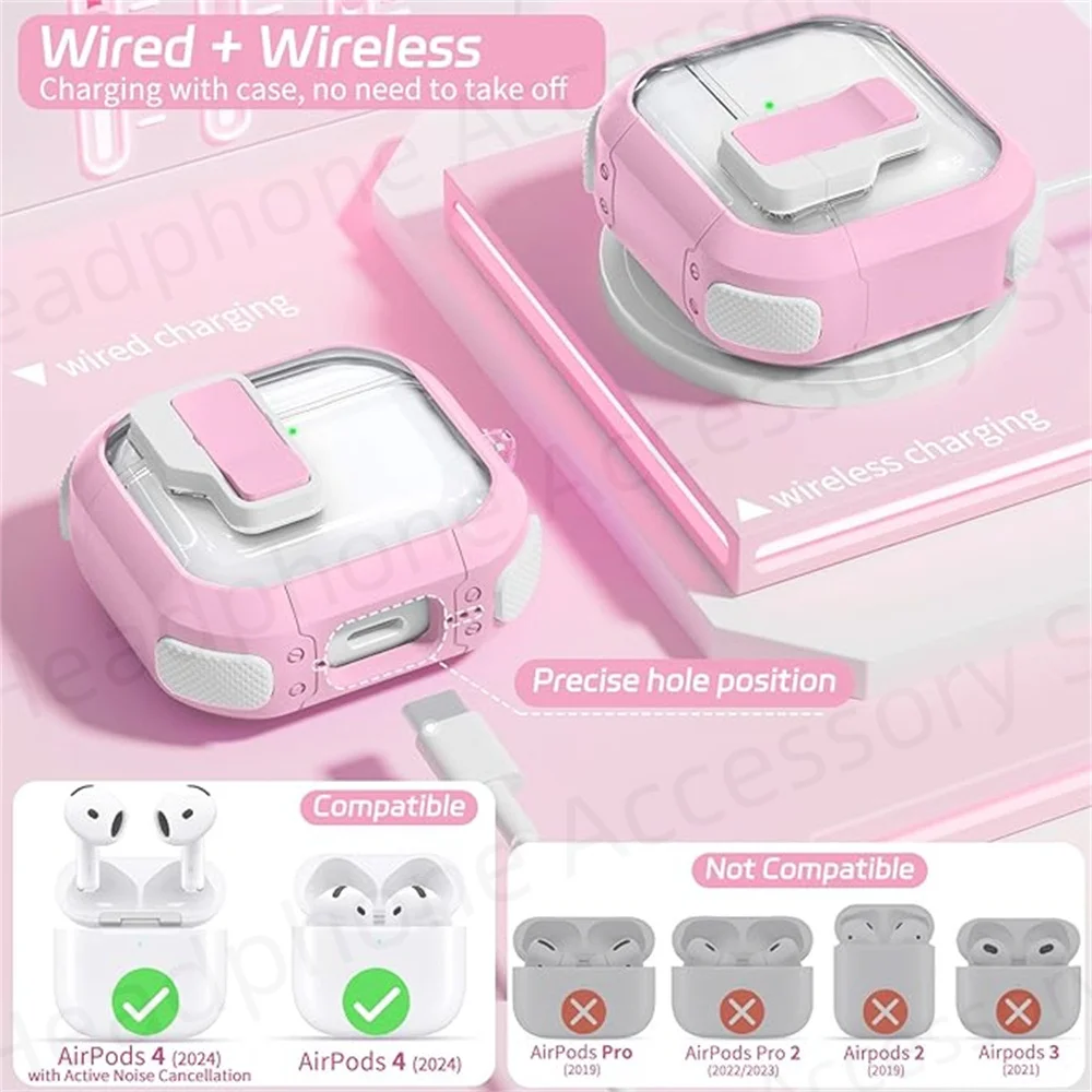 New For AirPods 4th Gen shell Cleanin kit Four corner anti fall and anti impact semi transparen battle shield For AirPods 4 case