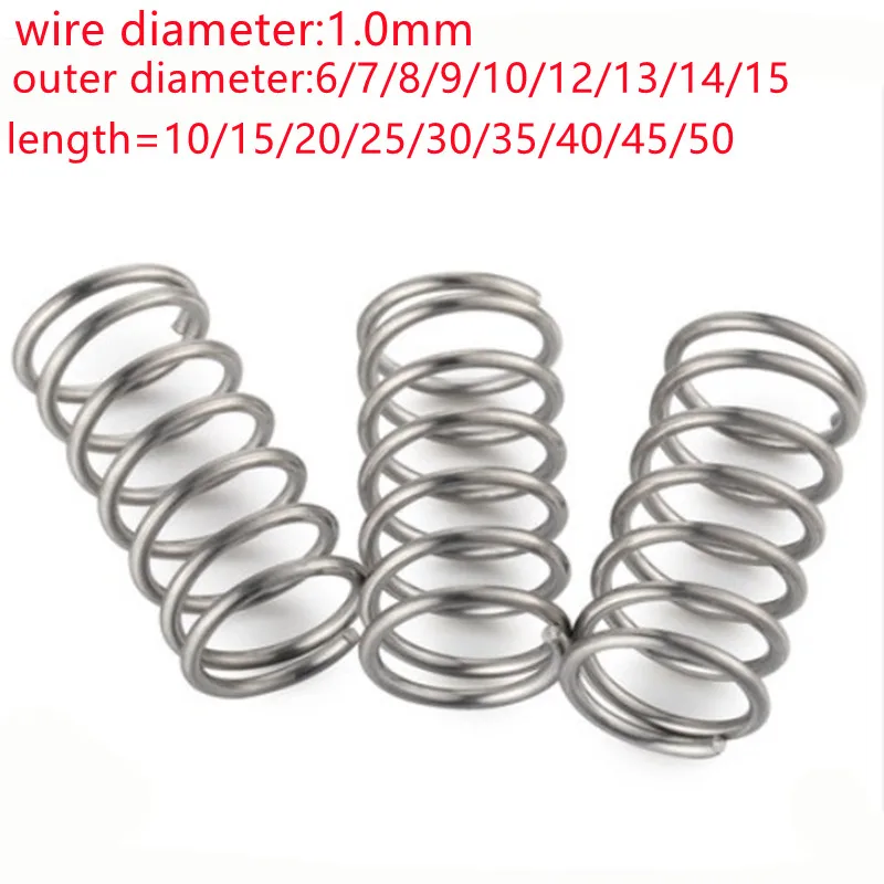 Beicai 10pcs/lot Wire Diameter1.0mm Stainless Steel Compression Spring Outer Diameter 6-15mm Length 10-50mm