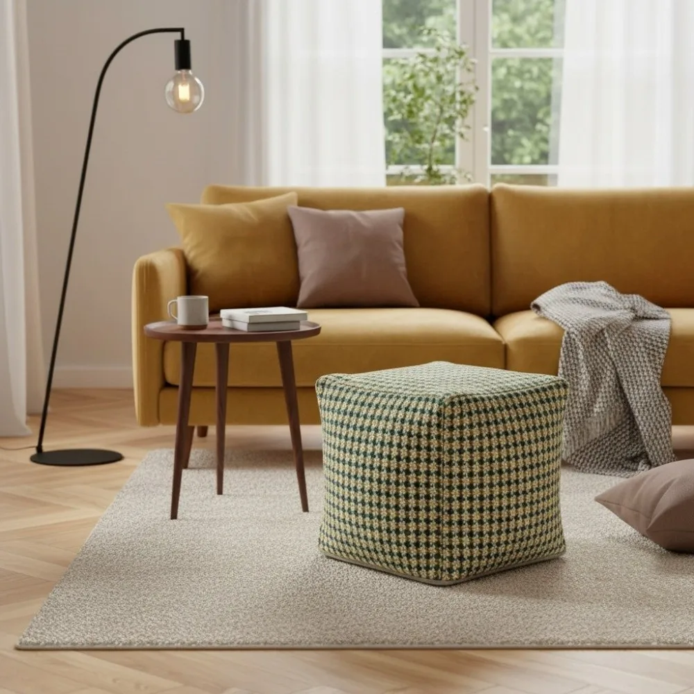 Large Capacity Square Pouf Cover Nordic Style Removable Storage Leg Bench Non-Slip Solid Color Sofa Stool Cover Clothes Storage