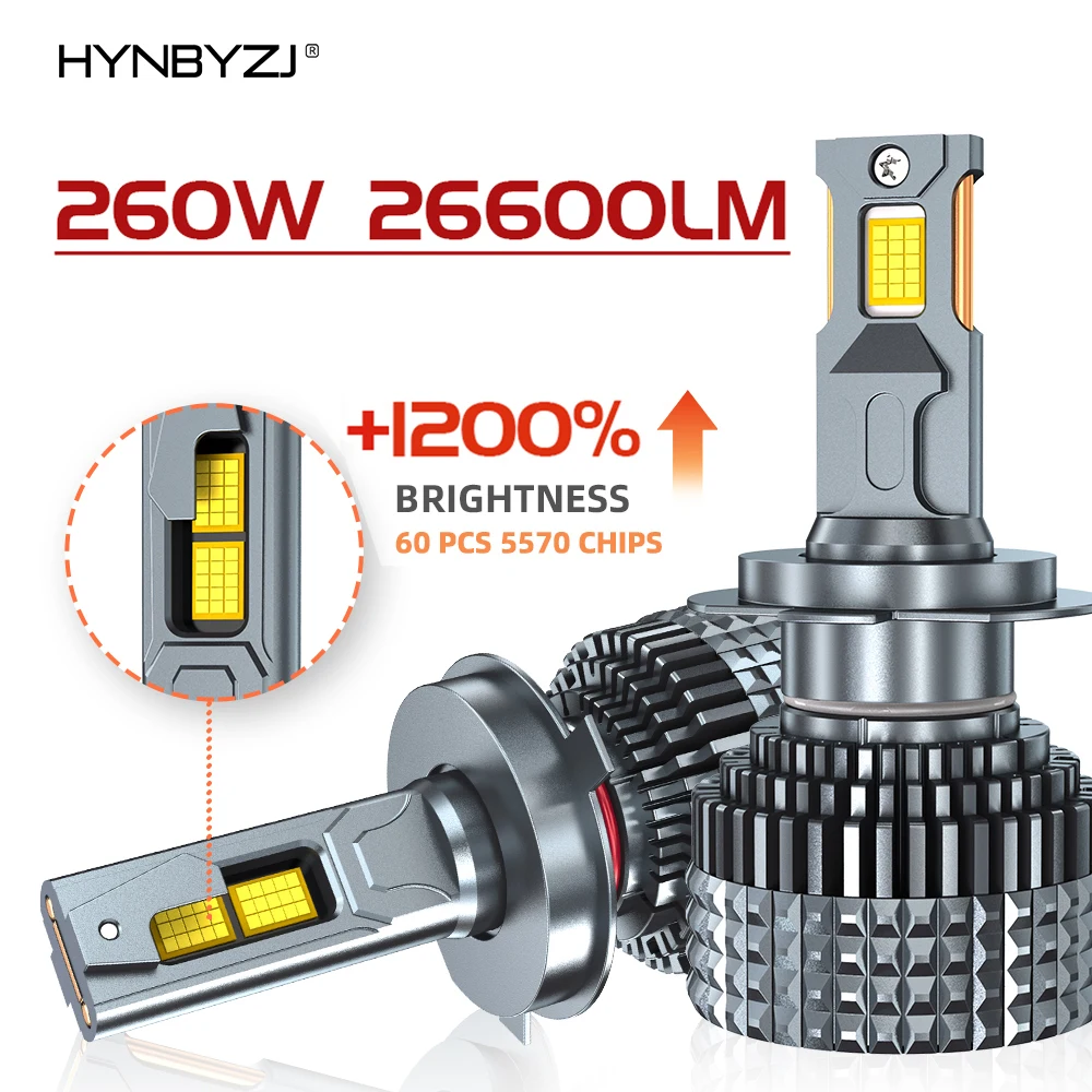 

HYNBYZJ 26600LM H7 H4 H11 LED Headlight 260W High Power Canbus H1 H8 H9 HB4 HB3 9005 9006 Turbo Lamp 6000K CSP Chip Car Light