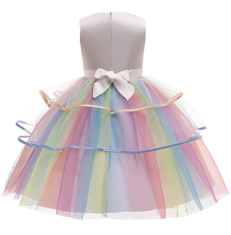 Unicorn Cosplay Costume Colorful Dress For Girl Party Princess Dress Kids Slip Elegant Vestido Children Tutu Dresses 3 to 10 Yrs