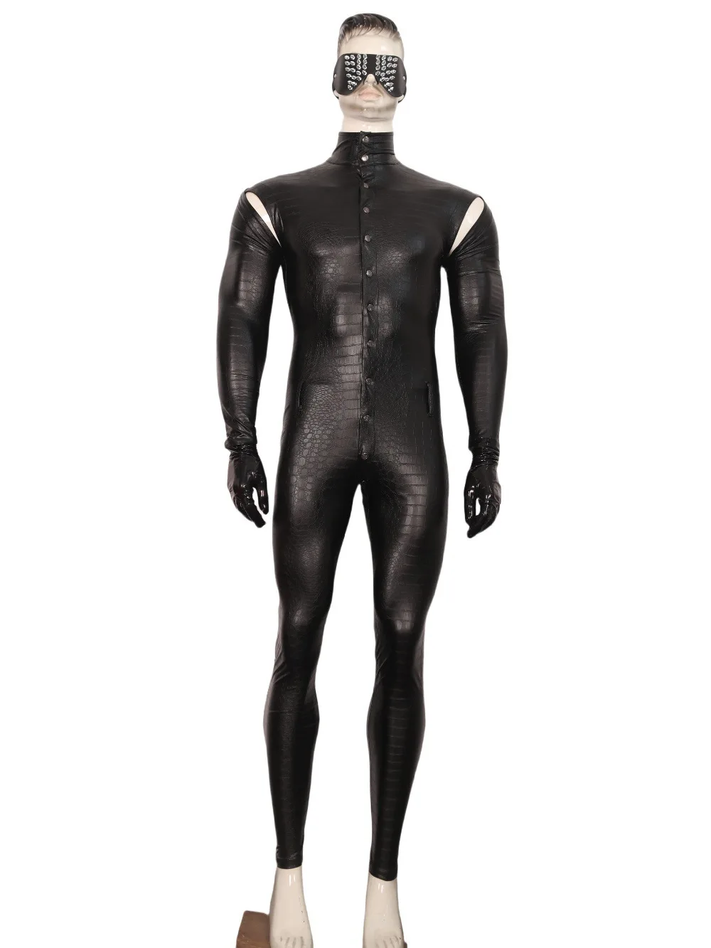 

Men Women 3D Embossing Crocodile Pattern PU leather Full Body Costume One Piece Stylish Motorcycle Suit