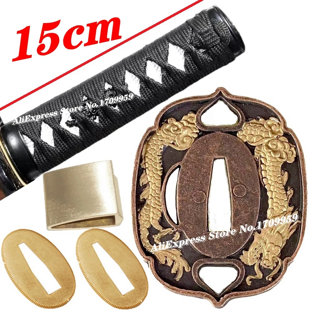 15CM Tanto Tsuka Japanese Sword Samurai Katana Set Fittings Alloy Dragon Tsuba+Menuki+Fuchi+Kashira+Handle+Habaki+Seppa