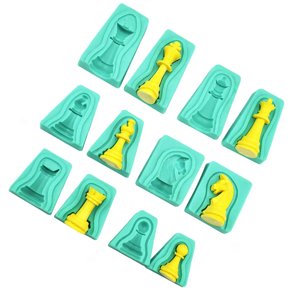 12Pcs 3D Chess Silicone Cake Mold Baking Tool Eco-Friendly Reusable Flexible Non-Stick for Fondant Chocolate Candy Mousse Jelly