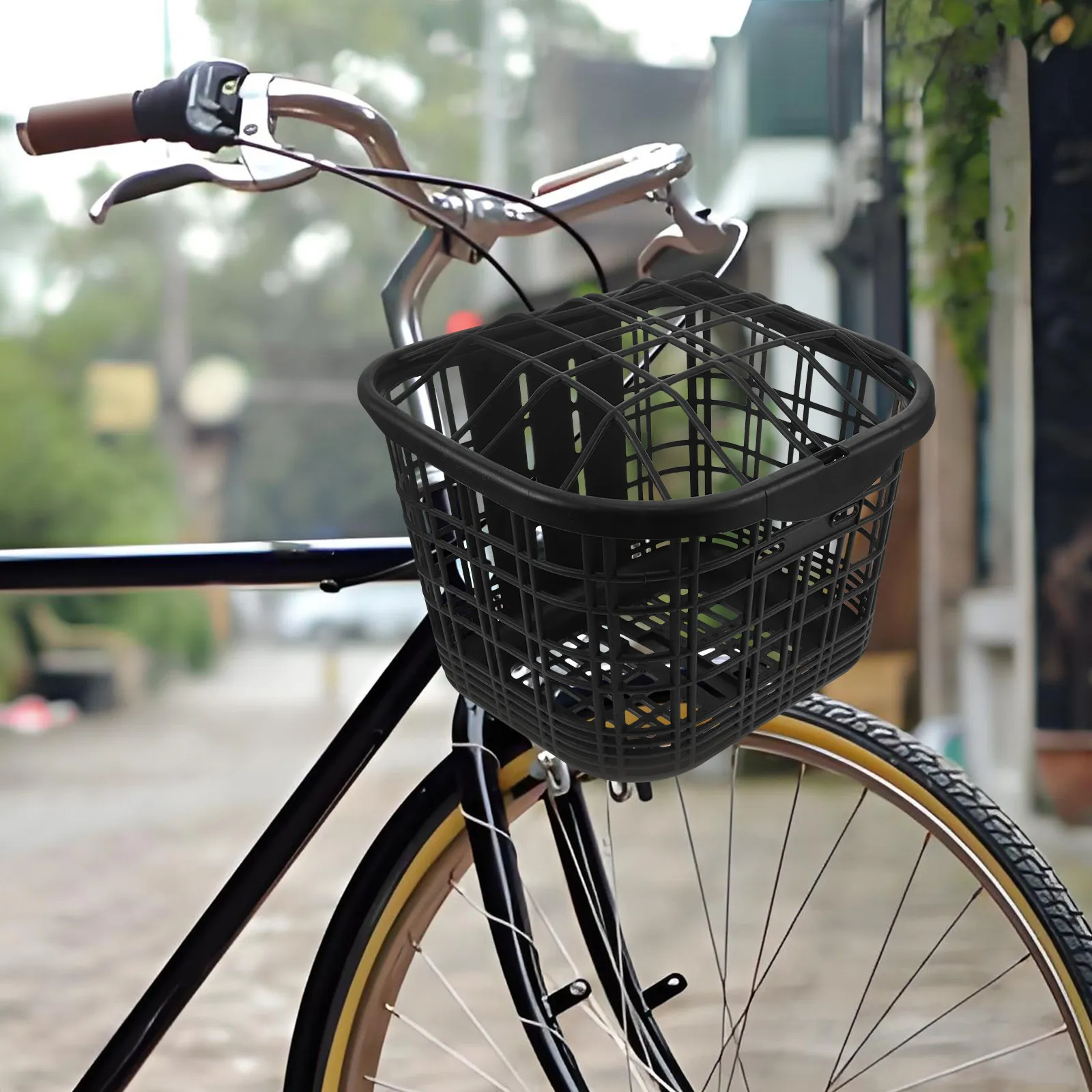 

White Electric Bike Basket Front Mount Large Sturdy Plastic Cycling Basket for Daily Commuting Errands Detachable Handlebar