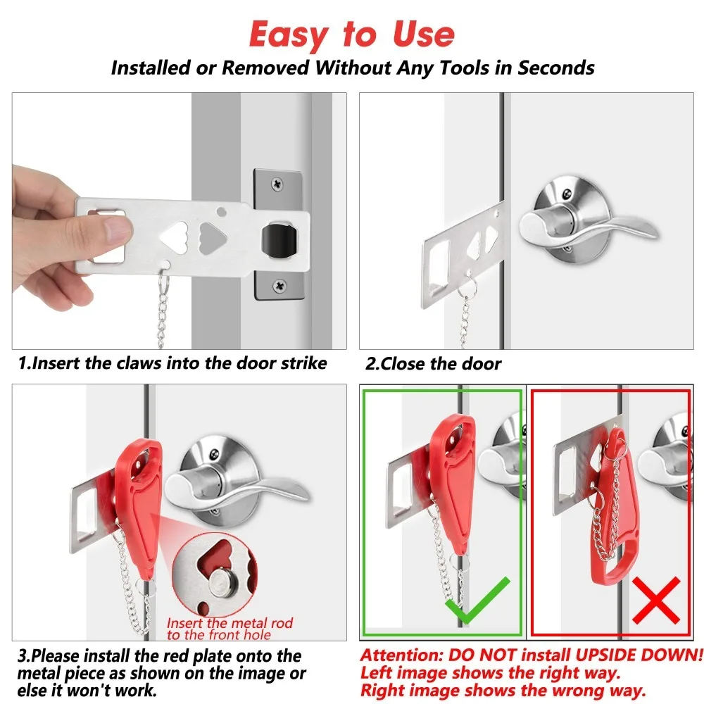 1pc Security Portable Door Lock Latch, Upgrade 2 Holes Removable Door Latch Lock For Travel Safety And Personal Protection