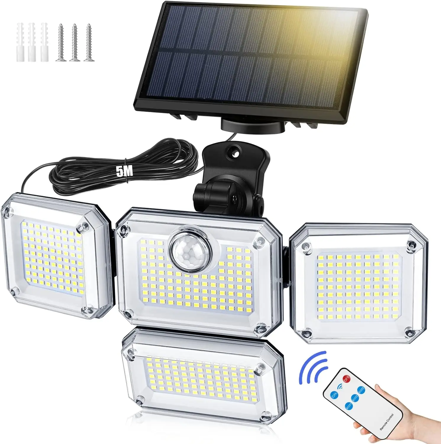 Outdoor Solar Lights with Motion Sensor, Waterproof LED Outdoor Solar Lights, 3 Modes Wall Spotlight with Remote Control