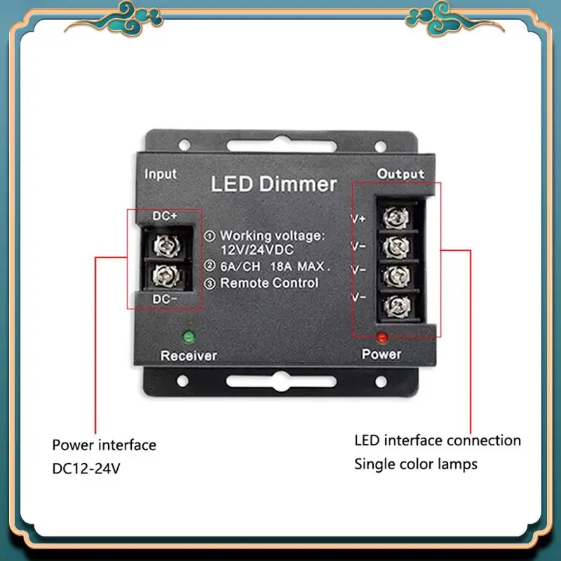 ABJG-18A LED Monochrome Controller Dimmer 12V 24V With RF Wireless Touch Remote Control For Single Color Light Bar