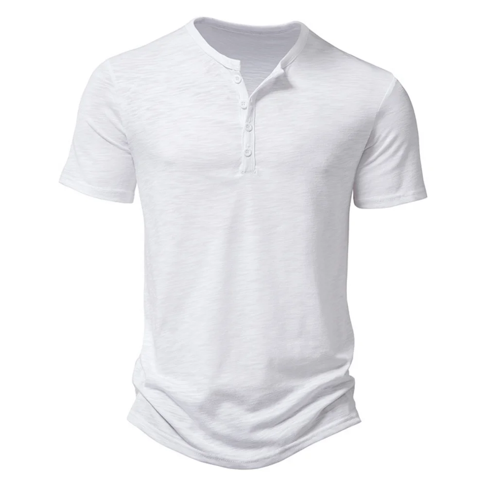 Henley Collar Summer Men Casual Solid Color Short Sleeve T Shirt for Men Polo men High QualityMens T Shirts