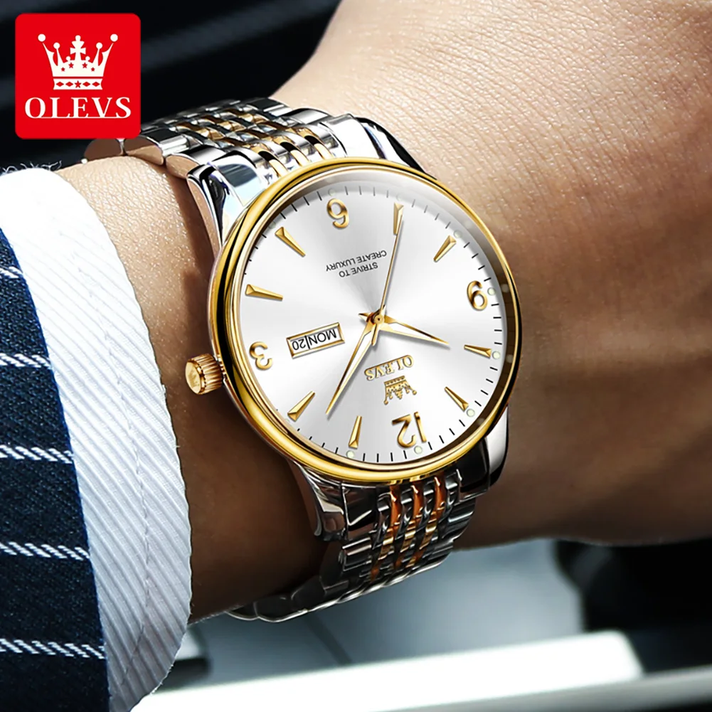 OLEVS 2928 Luxury Brand Men's Watch Classic Waterproof Stainless Steel Digital Scale Calendar Week Business Quartz Men's Watch