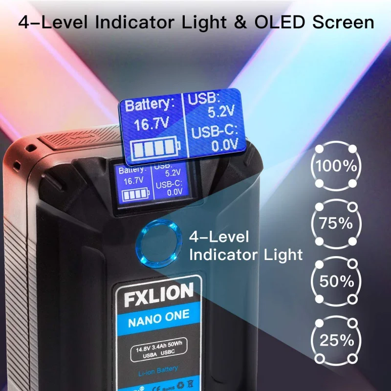 FXLION Nano ONE/TWO/THREE V-Mount V Lock Battery 98WH 50WH 150 WH Tiny lithium battery Type-C D-tap USB Micro USB Camera Battery