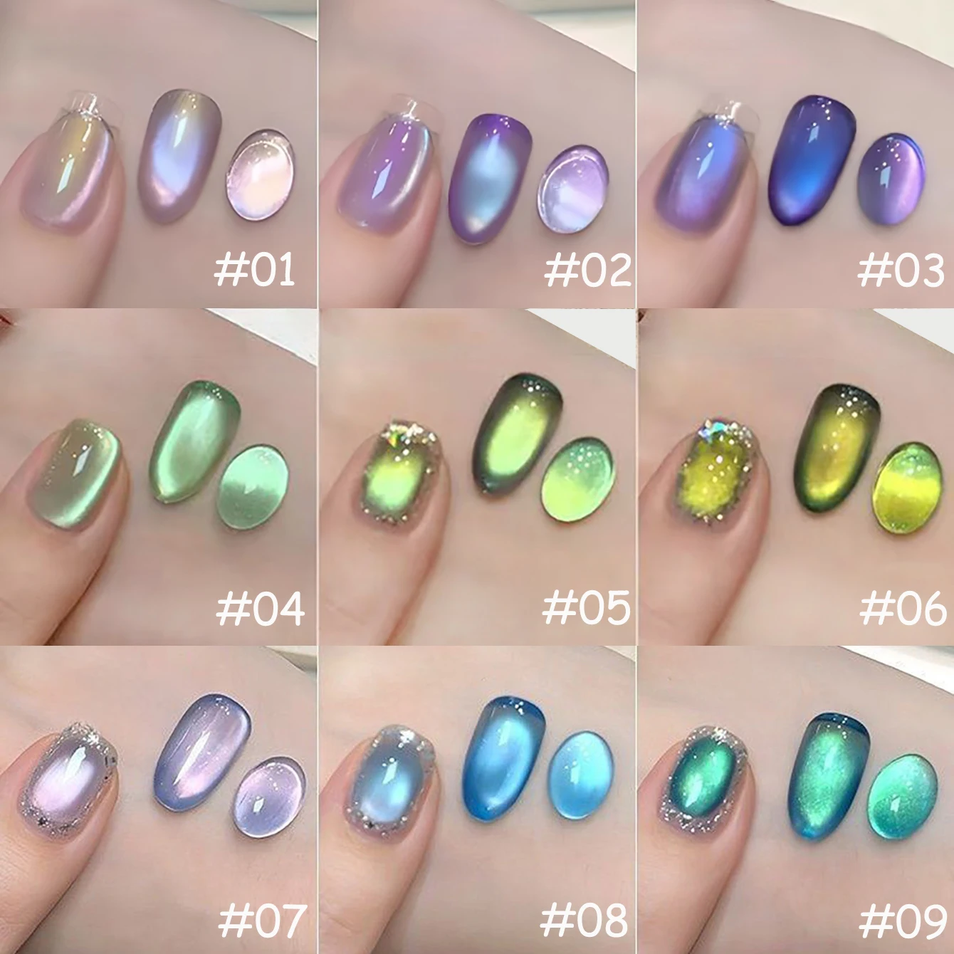 1 pièces WS automne glace Transparent violet vert bleu perles de verre oeil de chat Gel vernis à ongles populaire Super paillettes perle de verre Nail Art