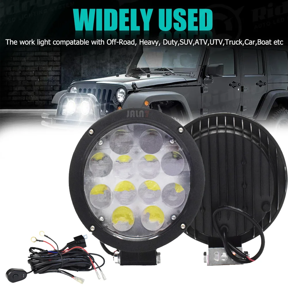 

JALN7 LED Driving Off Road Round Spotlight Trucks Work Lights Pickup White Super Bright 7 inch 60W Suvs Atv
