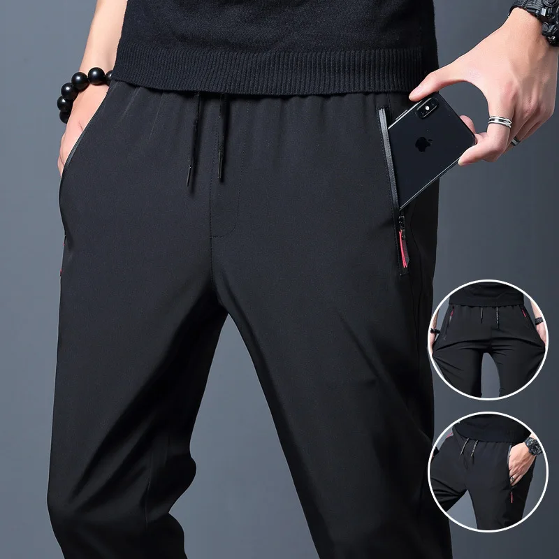 2024 Men\'s Running Pants Quick-Dry Thin Casual Trousers Sport Pants with Zipper Pockets Sportswear Running Jogging Sportpants