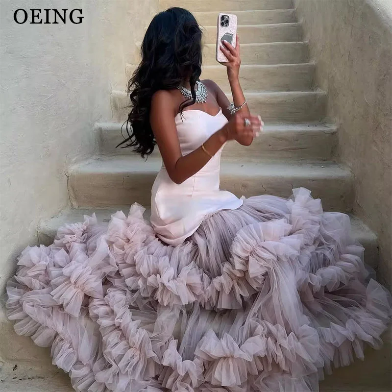 OEING Light Purple A-Line Sleeveless Prom Dresses Sweetheart Party Gowns Floor-Length Soft Tulle Vestidos de noche Customized