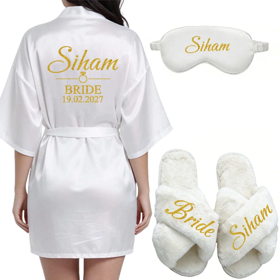 Customizable Personalized Robe for Bride Bridesmaid with Name And Date Birthday Party Gown Add Any Text Bathrobe - Unique Giftin