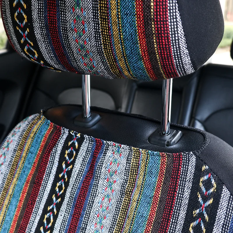 Seat Cover Car Ethnic Style Dual Front Seat Automotive Accessories Protective Cover Car Seat Cover 4-Piece Set