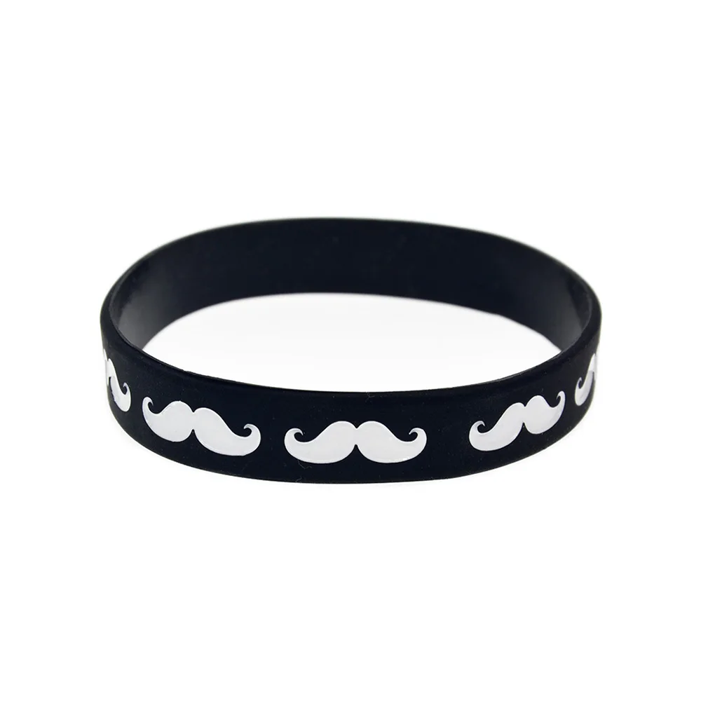 50 Stück Hip-Hop-Stil 1/2 Zoll breite Silikon-Armbänder mit Schnurrbart-Design, trendige Logo-Dekorations-Gummiarmbänder für Partys – Detail 7