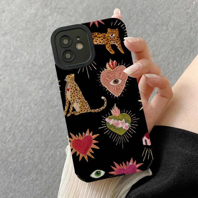 Capa de telefone leopardo em forma de coração para iPhone 11, iPhone 16 Pro Max, iPhone 13 Pro Max, iPhone 14 Pro Max, iPhone 15 Pro Max