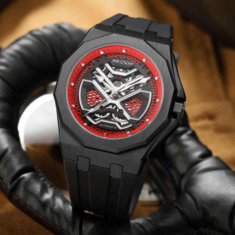 

Модные механические часы с ажурным циферблатом, водонепроницаемые, с подсветкой и календарем, для мужчин.