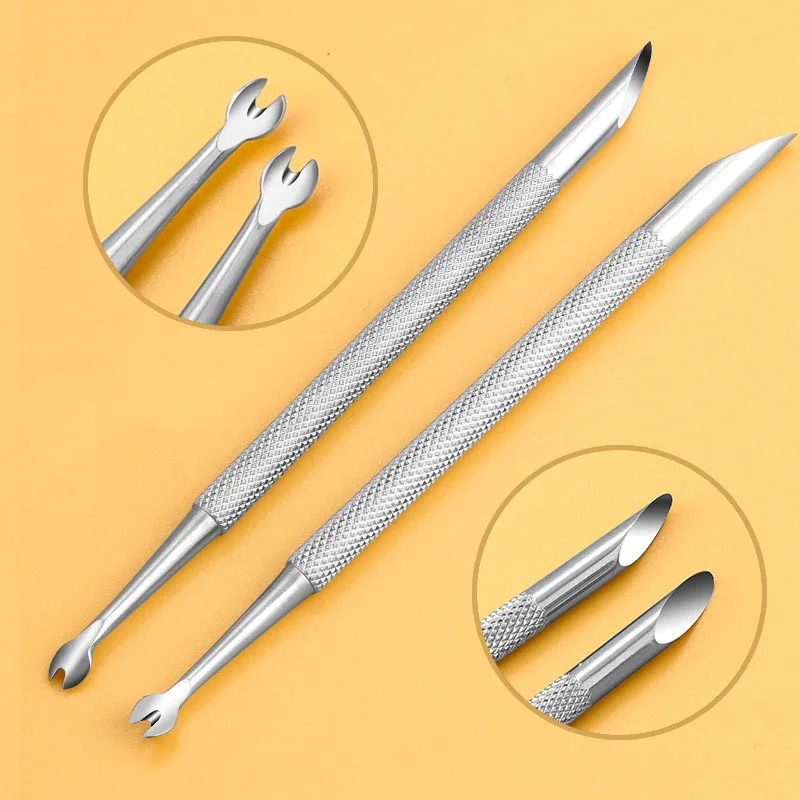 

2 Pcs Steel Double-ended Cuticle Pusher Dead Skin Remover Manicure Cleaner Care Nails Art Tool All for Manicure Set