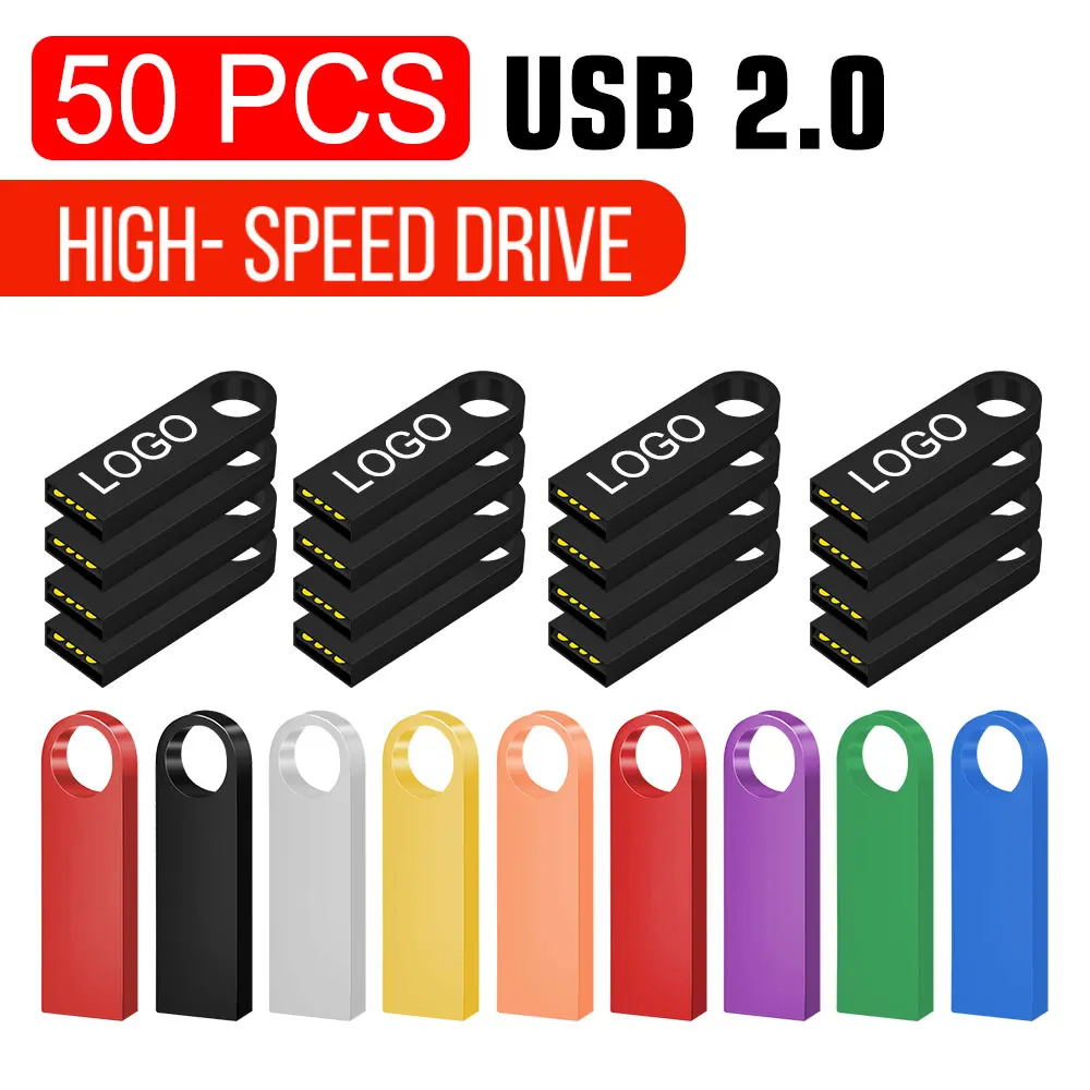 50PCS/lot Flashdisk Gratis Logo 128GB USB Kreatif Bentuk Kunci Emas Usb 2.0 Flash Drive 4GB 8GB 16GB 32GB 64GB Memory Stick