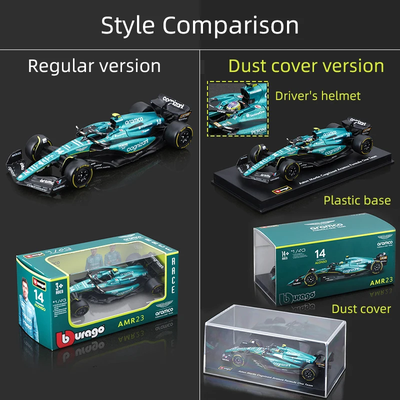 Bburago 1:43 Aston Martin Collections AMR23 F1 Formula Racing, литая под давлением модель игрушечного автомобиля из сплава, автомобили 14 #   Подарки для мальчиков Fernando Alonso 2023.