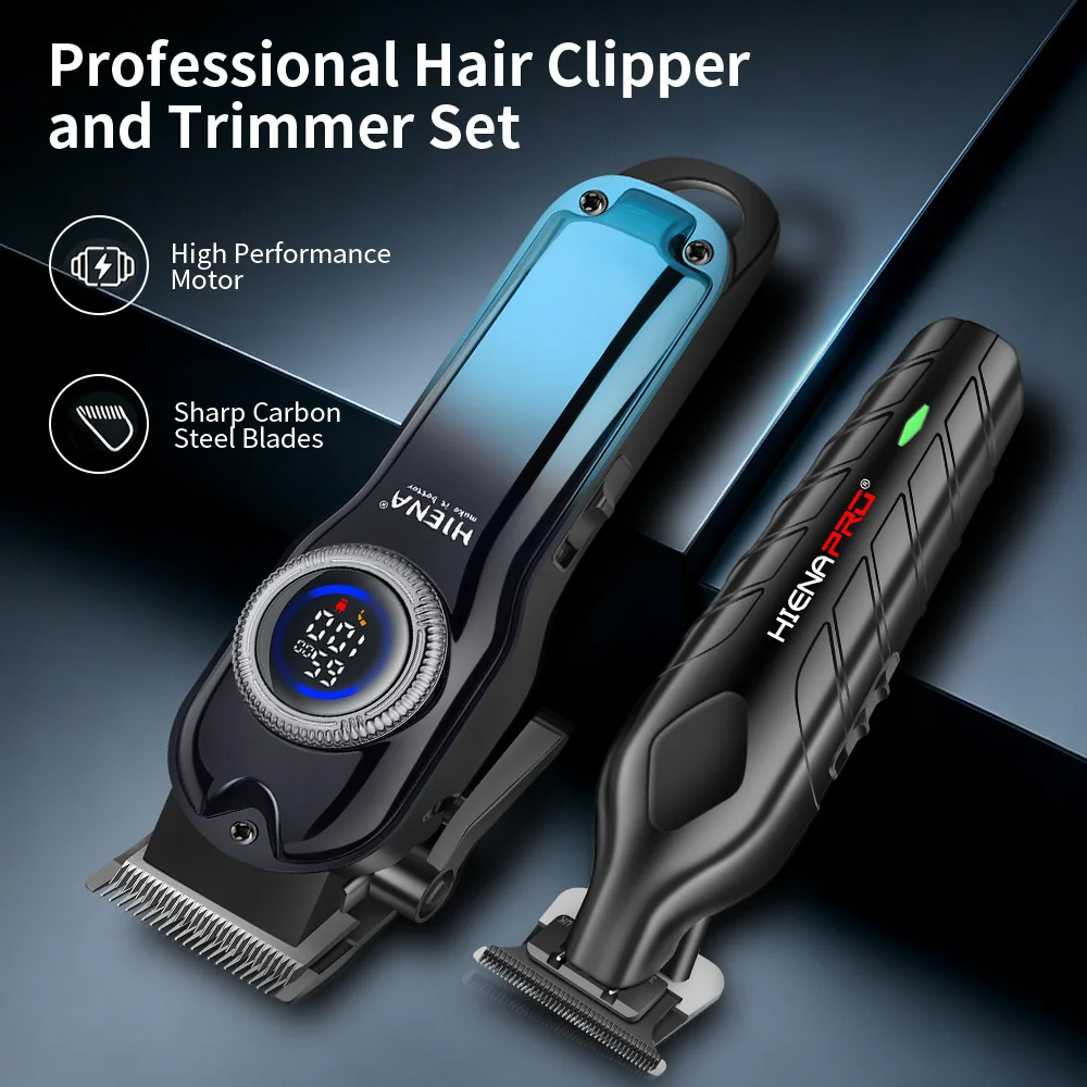 HIENA 3-in-1 Professional Barber Set USB Rechargeable LCD Hair Clipper T Trimmer Foil Shaver Haircut Grooming Kit