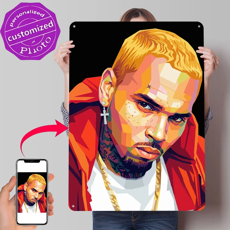 Chris Brown Pop Art Portrait Metal Poster Customized Wall Art Retro Vintage Tinplate Signs for Home Decor Room Decoration Items