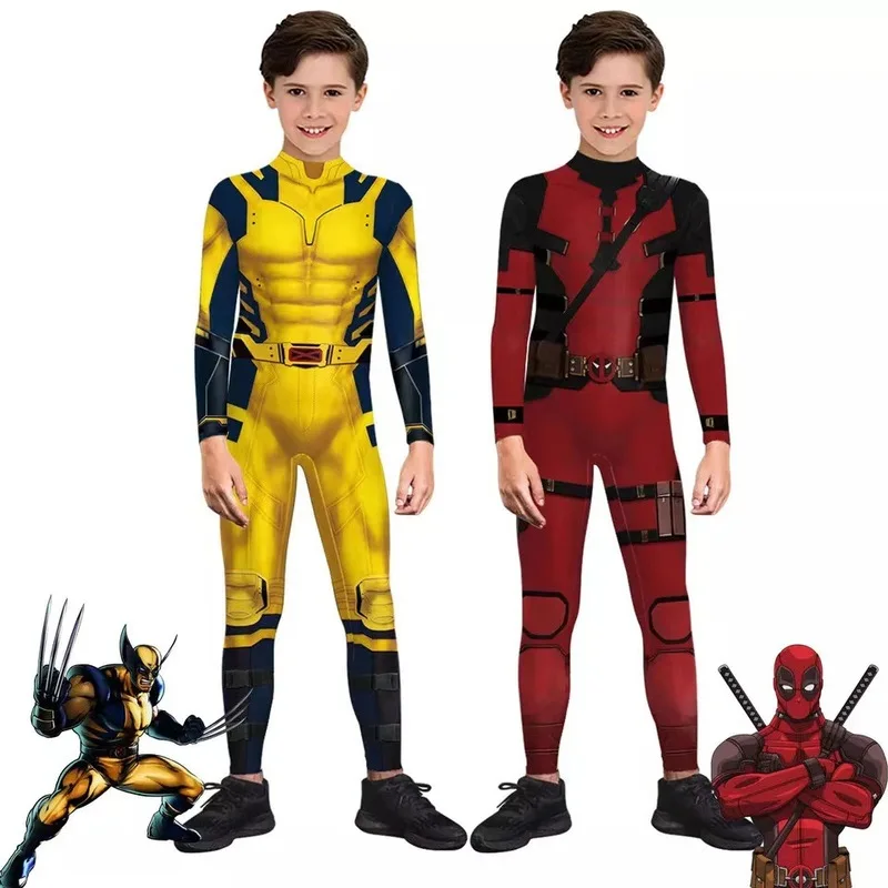 Deadpool Cosplay Costume Girls Boys Jumpsuit Superhero Deadpool 3 Cosplay Party Bodysuit Kids Christmas New Year Birthday Gift