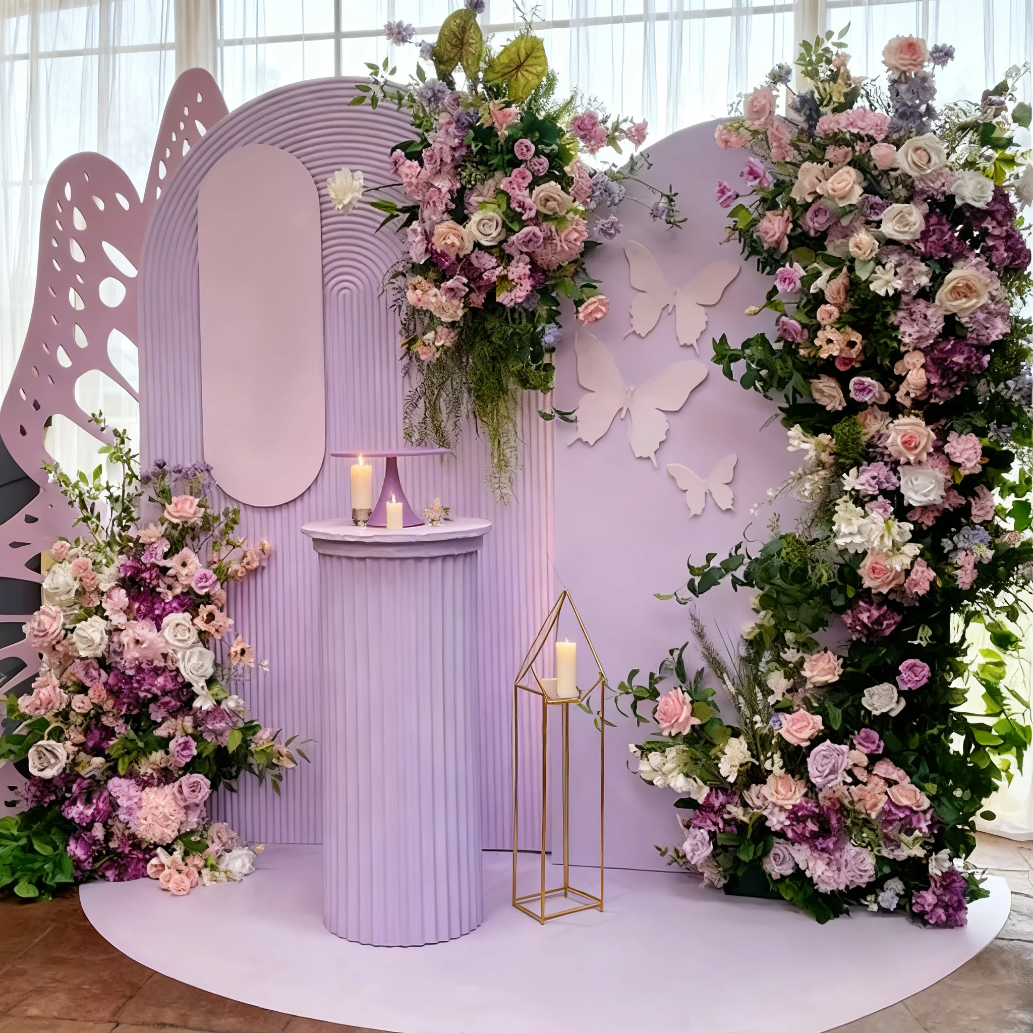 

Wholesale Wedding Background Arch Backdrop Wall Floral Arrangement Romantic Purple Themed Artificial Flower Arch Decor