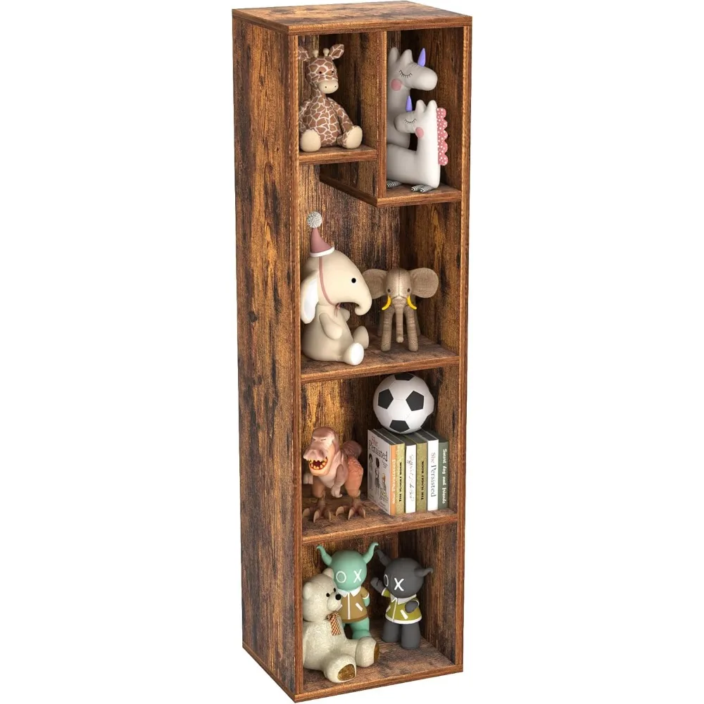 

VECELO Small Bookshelf, 5 Cube Slim Bookcase, Fits Tallest Hardcovers, Horizontal Available, Modern Floor Standing Unit, Each Sh