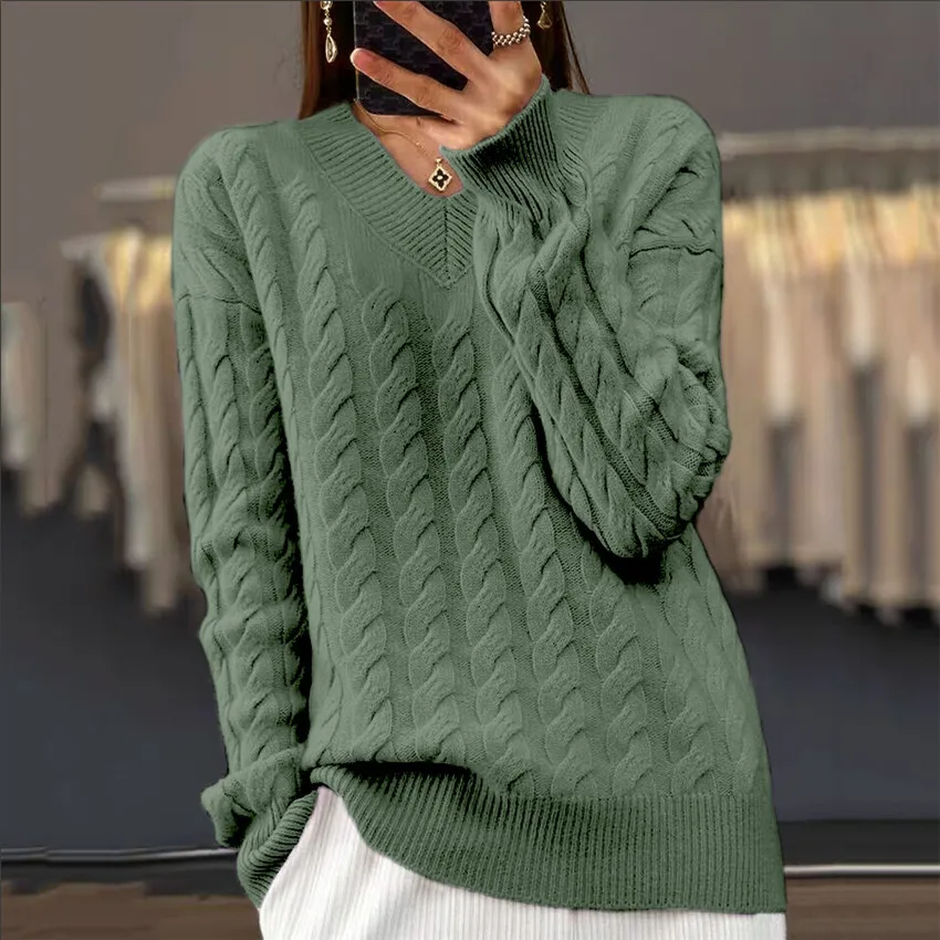 

Pullovers Solid Women Sweater Long Sleeve Jumpers V Neck Sweaters Slight Strech Loose Fit Spliced Casual Autumn 2025 Basics