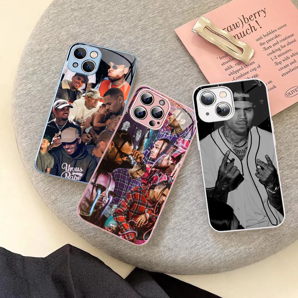 Chris Brown American Rapper Phone Case Tempered Glass For Iphone 14 13 12 11 Pro Mini XS MAX 14Plus X XS XR Fundas