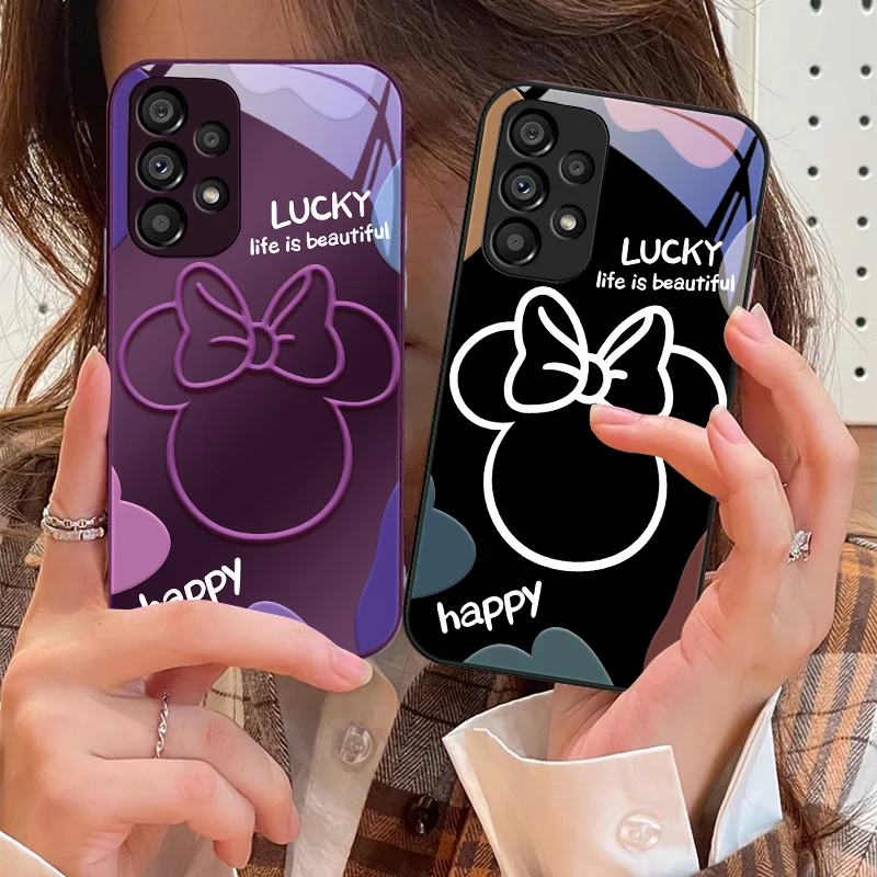 Gradient Cute Mickey for Samsung Galaxy S10 4G S20 11E 30 S21 21Fe 22 S24 Pro S23 Ultra 5G S8 S9 Tempered glass phone case