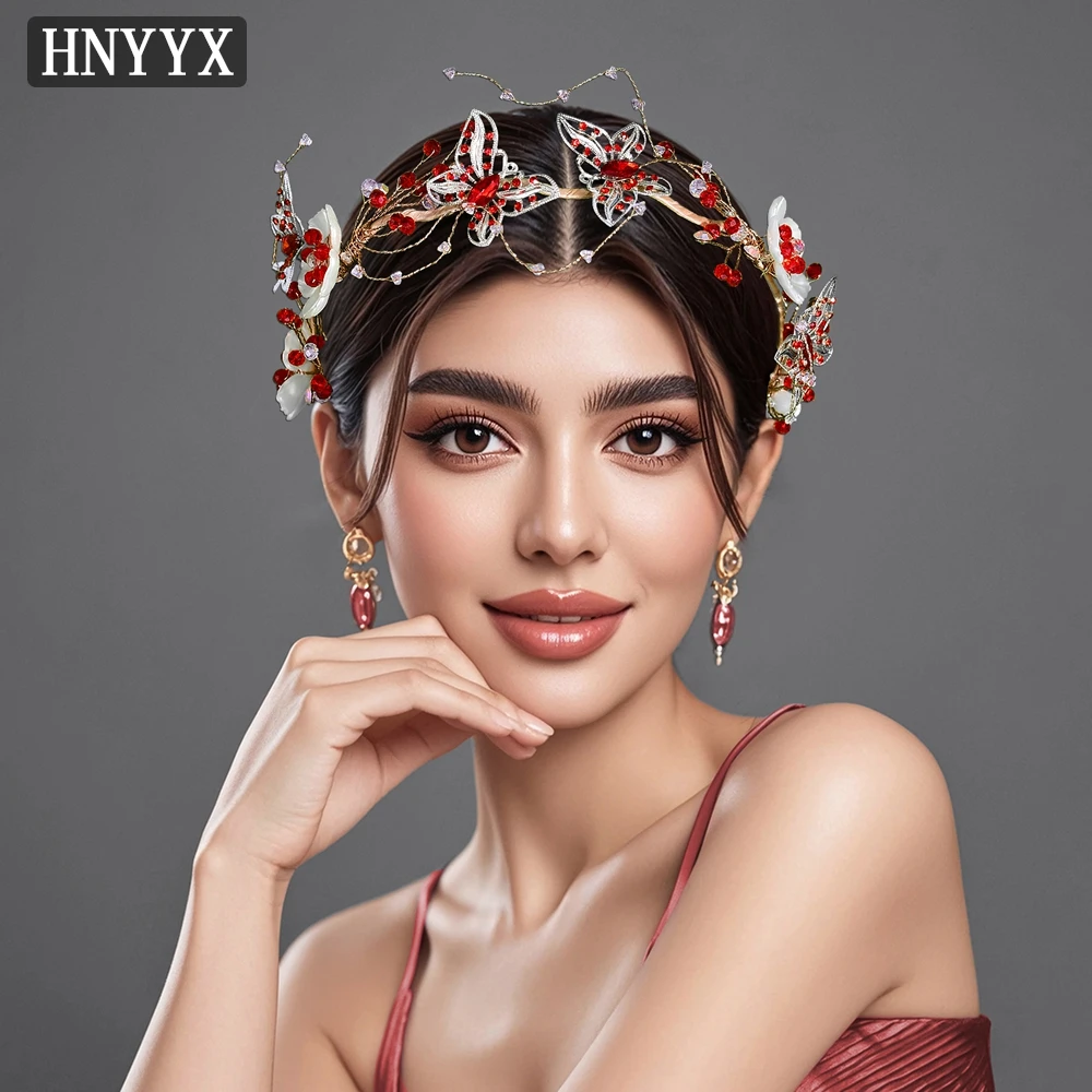 

HNYYX Fashion Crystal Bridal Headband Shell Flower Sweet Hairband Prom Party Butterfly Headwear Beach Wedding Hair Piece A325