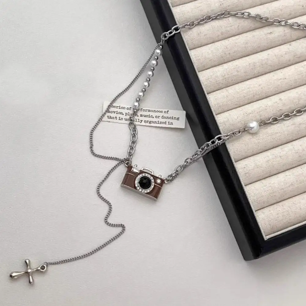 خمر البني كاميرا قلادة قلادة الهيب هوب الفاخرة نمط سلسلة طويلة قلادة الرجعية الكاكي فريد سترة قلادة #4