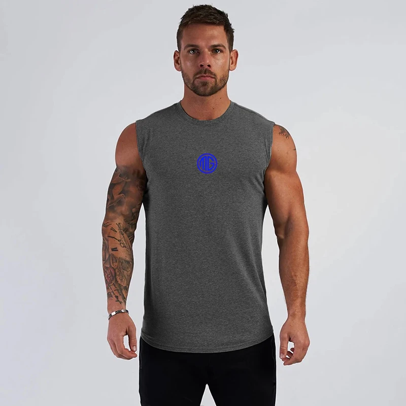 

New Trend Men Casual O Neck Fashion Solid Print Gym Fitness Tank Tops Summer Sleeveless Cotton Breathable Cool Feeling Clothing