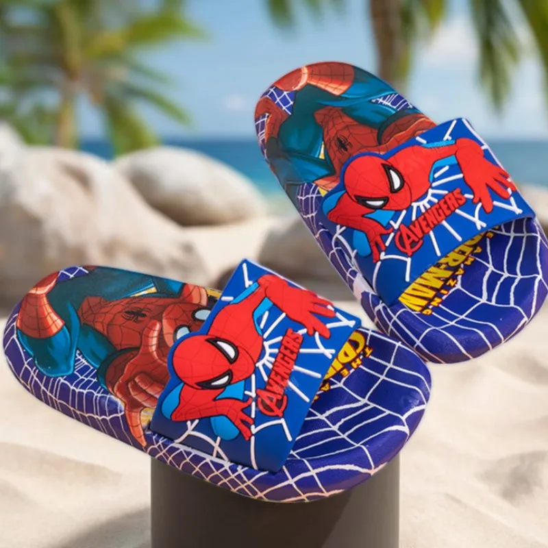 Disney Kids Slippers for Boys Summer Beach Indoor Slippers Cartoon Spiderman Home Soft Non-Slip Children Slippers Garden Shoes