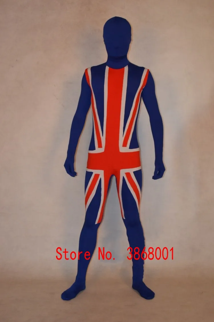 Custom made Cosplay UK Team Flag Zentai full bodysuit Second Skin Suit Fancy Dress Costumes Spandex jumpsuit