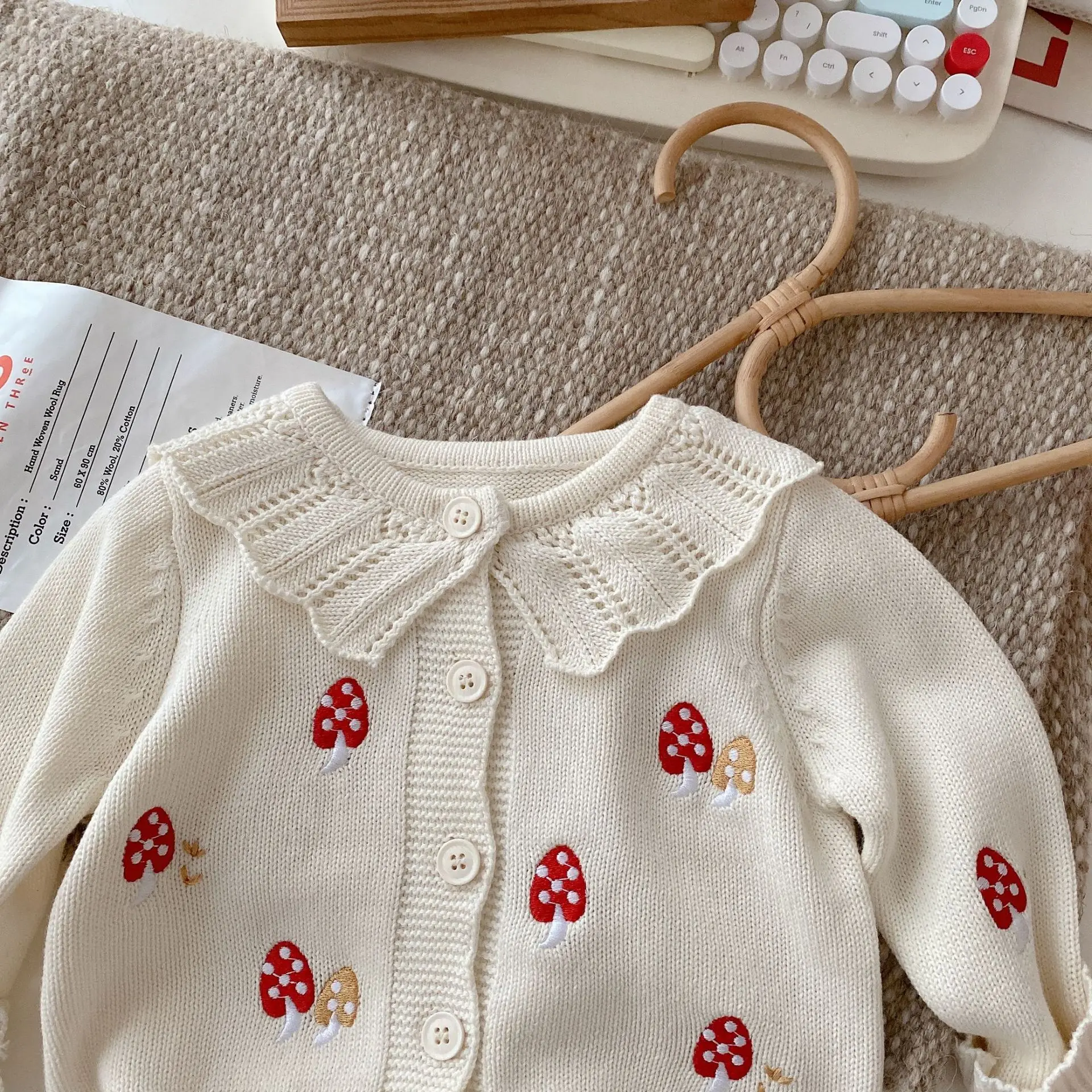 Causal Autumn Knitted Sweaters for 0-5 Years Old Girls Cute Open Stitch Kids Outwears Coats Mushroom Print Tops