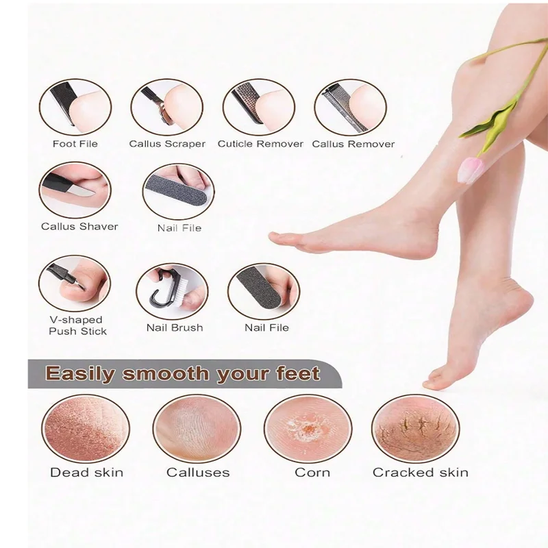 Conjunto profissional de pedicure para pés, conjunto de pedicure para pés, conjunto de cuidados com os pés em aço inoxidável, arquivo para pés, removedor de pele morta, conjunto de pedicure