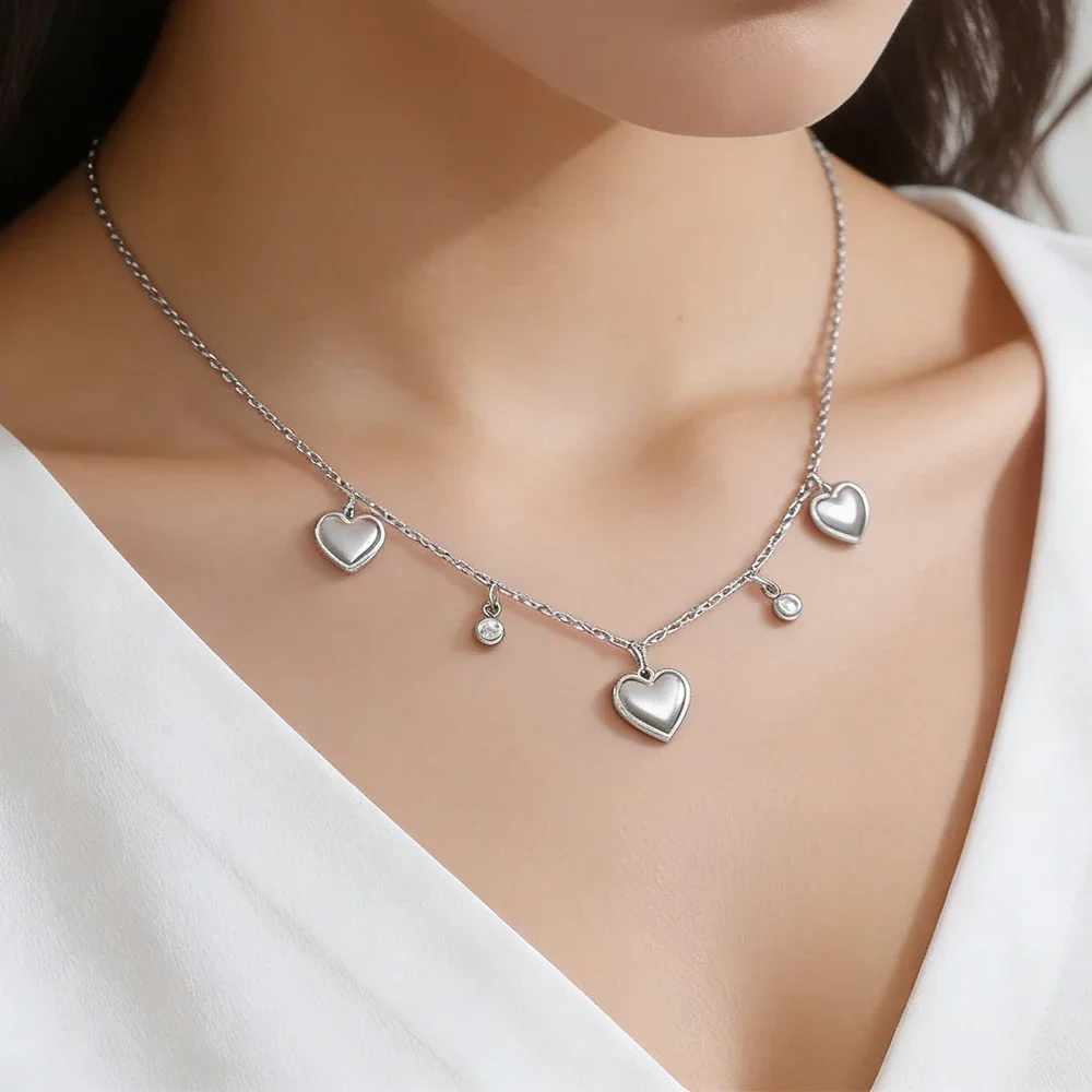 Skyrim Heart Zircon Pendant Necklace for Women Stainless Steel Minimalist Choker Neck Chains Fashion Romantic Sweet Jewelry Gift