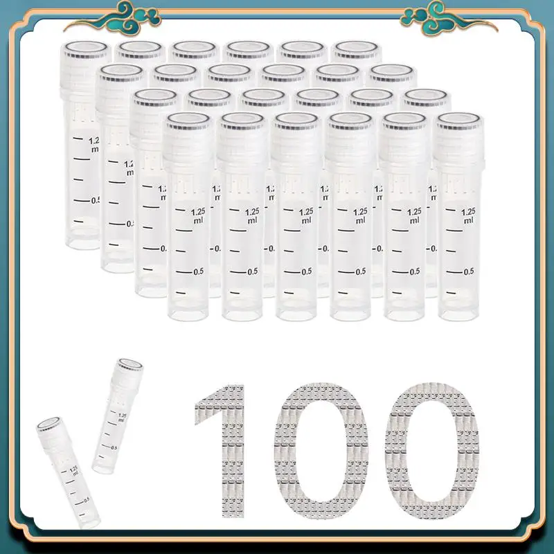 (جديد) - أنابيب كريوفيلز المعقمة قوارير مختبر 2 مل مع أغطية كريوفيل لتخزين درجة الحرارة المنخفضة، علبة 100 سهلة التركيب وسهلة الاستخدام