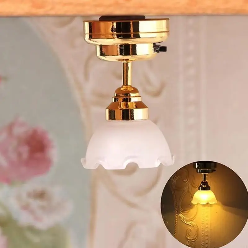 Kronleuchter Schlafzimmer Deckenlampe Miniatur Möbelmodell Doll Houses Accessoire Realistic Lighting Toy Playset 1:12 P31B