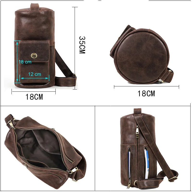 Hot Sell Men\'s Leather Chest Bag Cross Body Male Bag Chest Pack Outdoor Men\'s Single Shoulder Bagpack Bag Retro Fashion Luxury