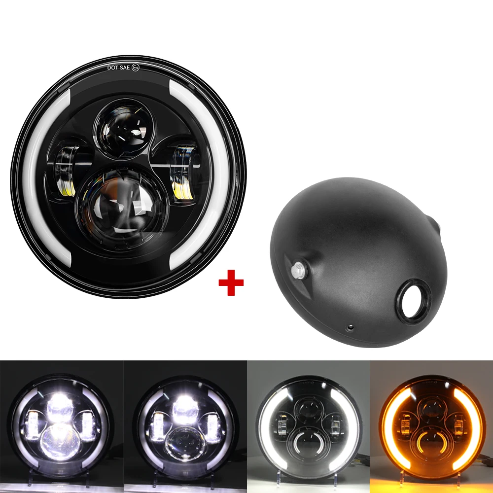 Universele 7,5" ronde koplamp voor Cafe Racer Bobber Honda 7 inch LED-motorfietskoplamp ﻿