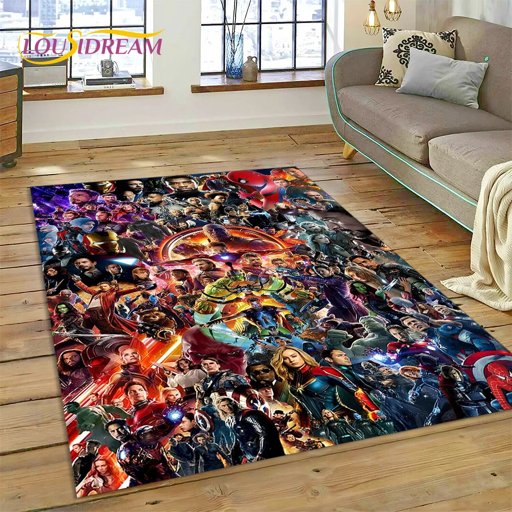 Smile Hero-Tapis de dessin animé Marvel Avengers, Spider Man, Lea pour chambre à coucher, salon, décoration de canapé à la maison, grand décor pour