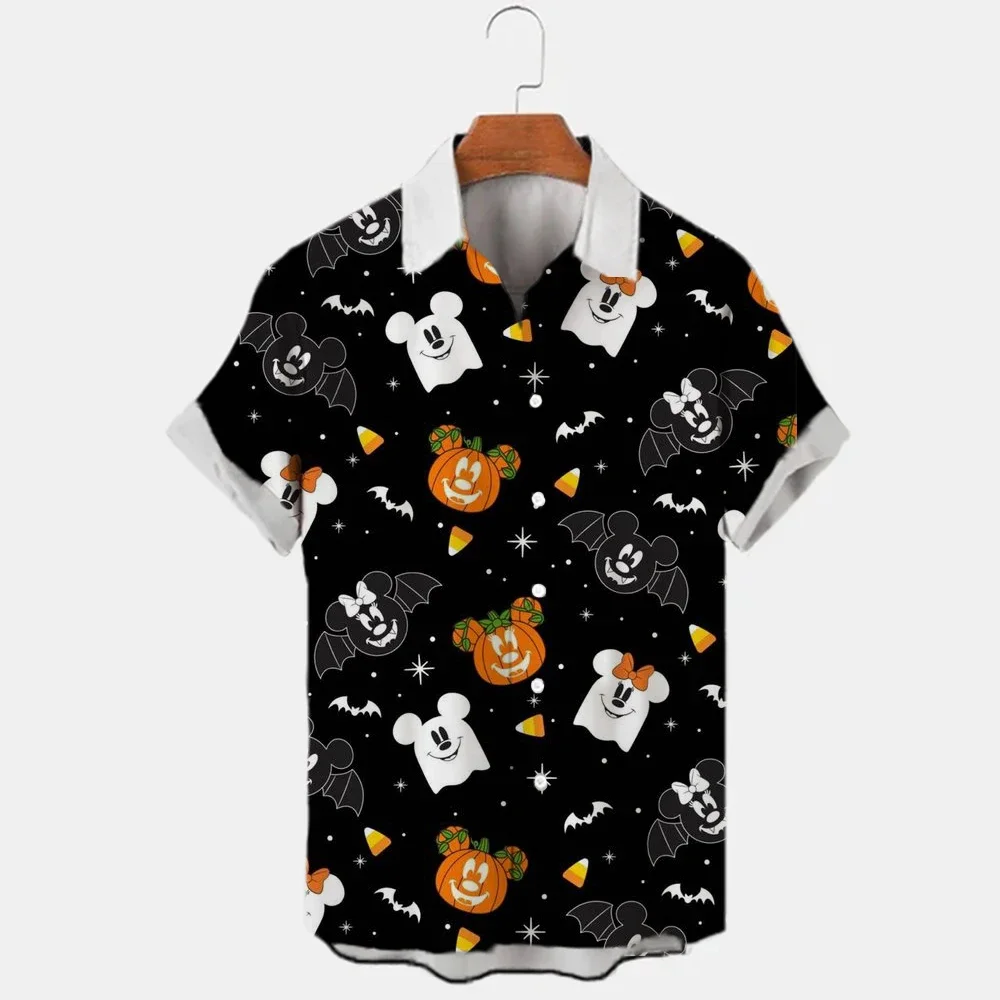 2023 Summer Casual Button Down Shirt Holiday Short Sleeve Disney Mickey Mouse 3D Full Print Beach Fashion Men\'s Lapel Color Hip